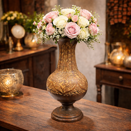 Handcrafted Antique Brass Engraved Vase | Luxury Ornate Decorative Flower Vase