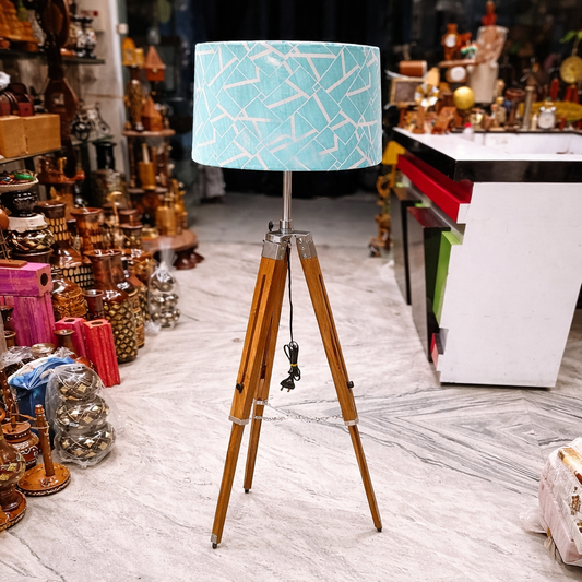 Modern Tripod Floor Lamp with Teal Abstract Shade โ Contemporary Home Decor Lighting