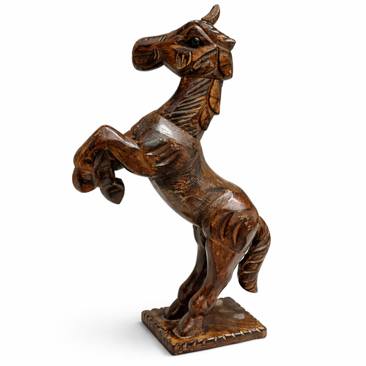 Intricately Carved Wooden Horse Statue โ Handcrafted Horse Figurine for Home Decor