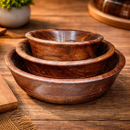 Handcrafted Wooden Bowls Set โ Rustic Kitchen Bowls