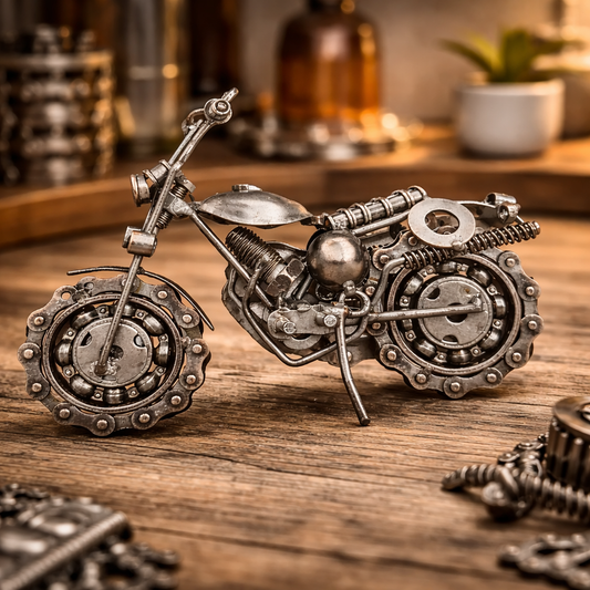 Steampunk Motorcycle Sculpture โ Industrial Metal Art Motorcycle