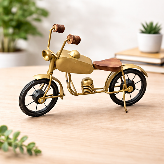 Vintage Brass Motorcycle Showpiece โ Retro Metal Bike Decor Statue