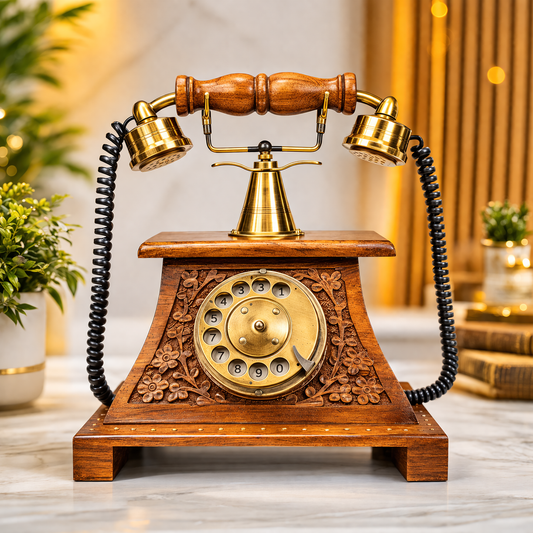 Vintage Wooden Rotary Dial Telephone – Classic Retro Home Décor