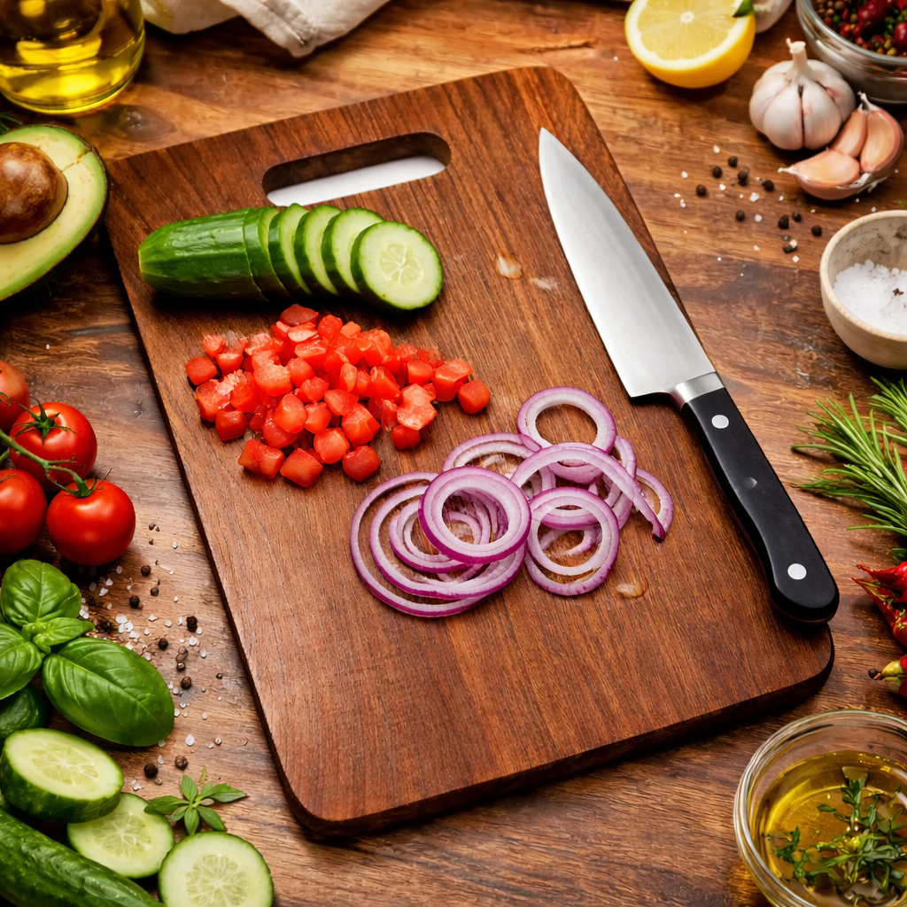 Premium Wooden Cutting Board with Handle | Durable Kitchen Chopping & Serving Board