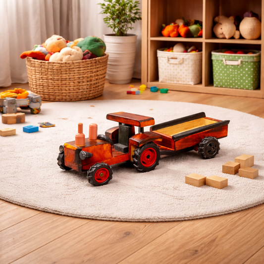 Wooden Toy Tractor with Trailer – Handcrafted Farm Vehicle for Kids