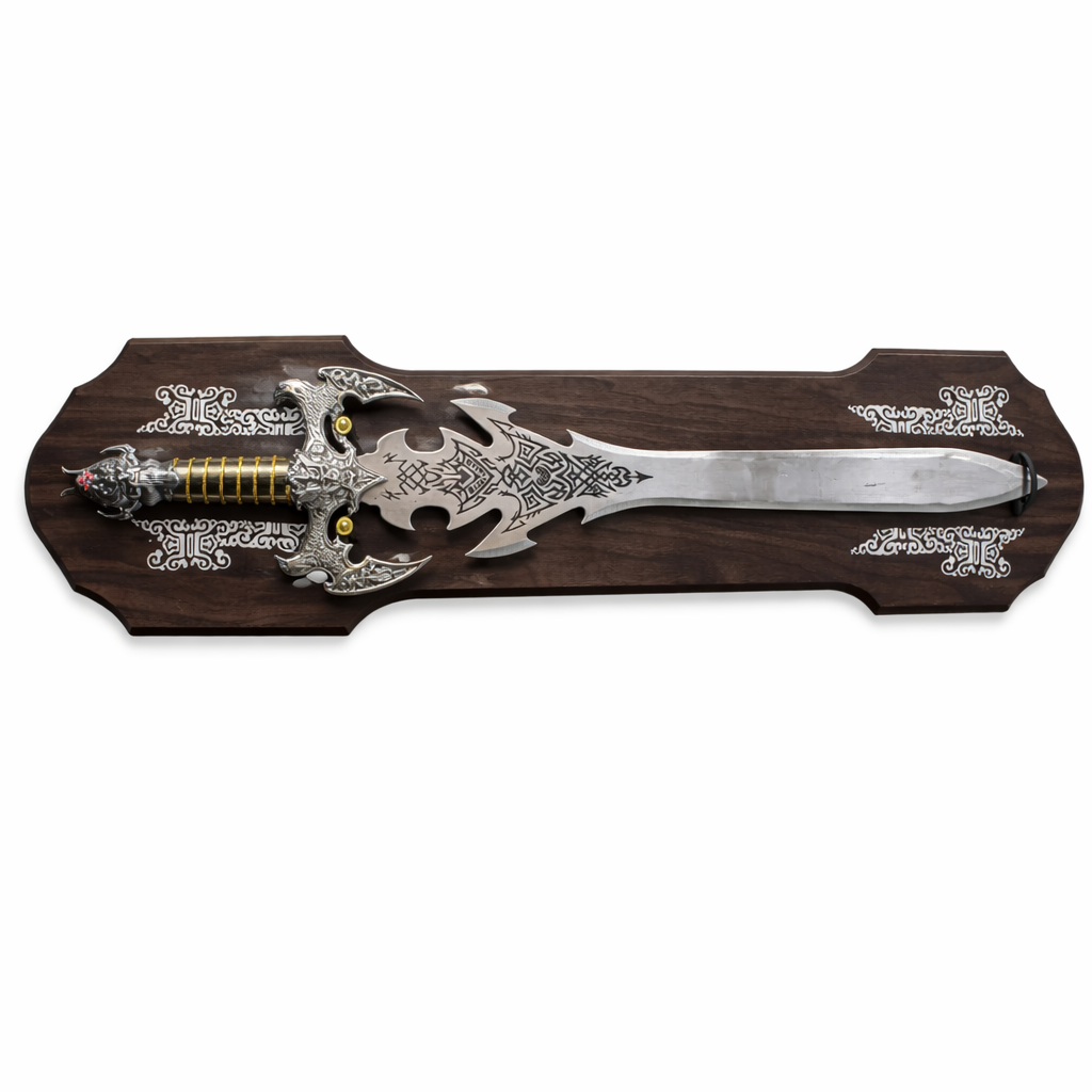 Ornate Medieval Shield Wall Decor with Crossed Sword and Axes