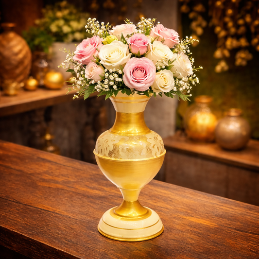 Luxury Gold & Cream Decorative Vase | Elegant Flower Vase for Home & Office Décor
