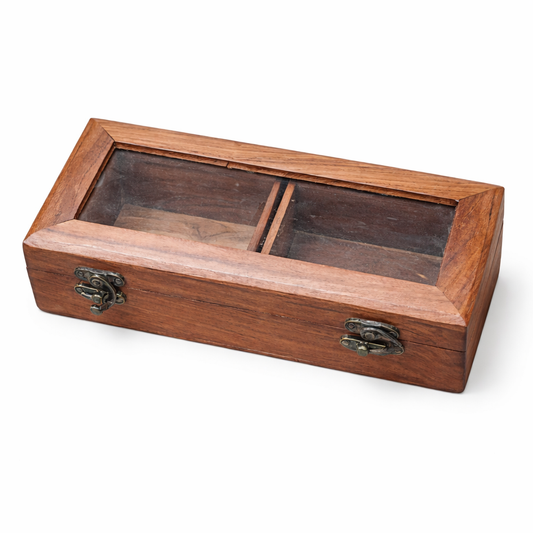 Elegant Sheesham Wood Storage Box with Glass Lid – Handcrafted Organizer Case