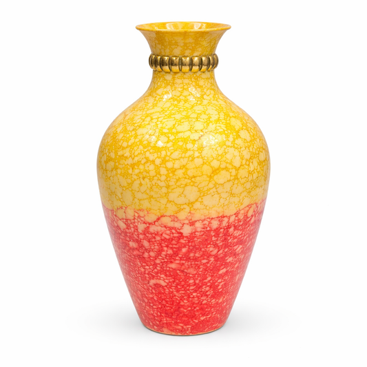 Handcrafted Wooden Vase with Decorative Brass Flower Accents – Elegant Home Décor