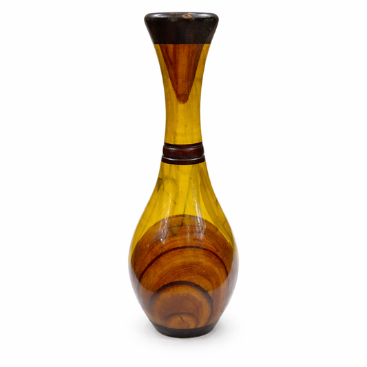 Handcrafted Wooden Vase with Decorative Brass Flower Accents – Elegant Home Décor