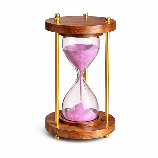 Luxury Wooden Hourglass Timer Large Size with Pink Sand, Brass & Wood Frame, Elegant Table Decor & Desk Showpiece  Medium size