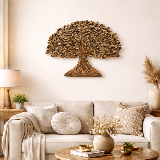 Intricate Wooden Tree of Life Sculpture – Handcrafted Home Décor