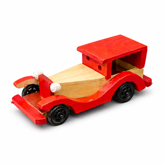 Handcrafted Red Vintage Wooden Car Showpiece – Retro Classic Toy Car Decor