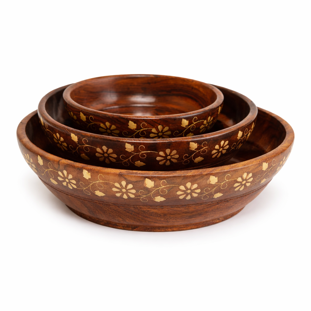 Handcrafted Wooden Bowls Set – Natural Finish Nesting Bowls for Serving and Decor