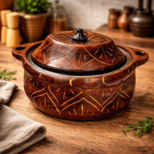 Handcrafted Wooden Cooking Pot with Lid – Rustic Kitchenware