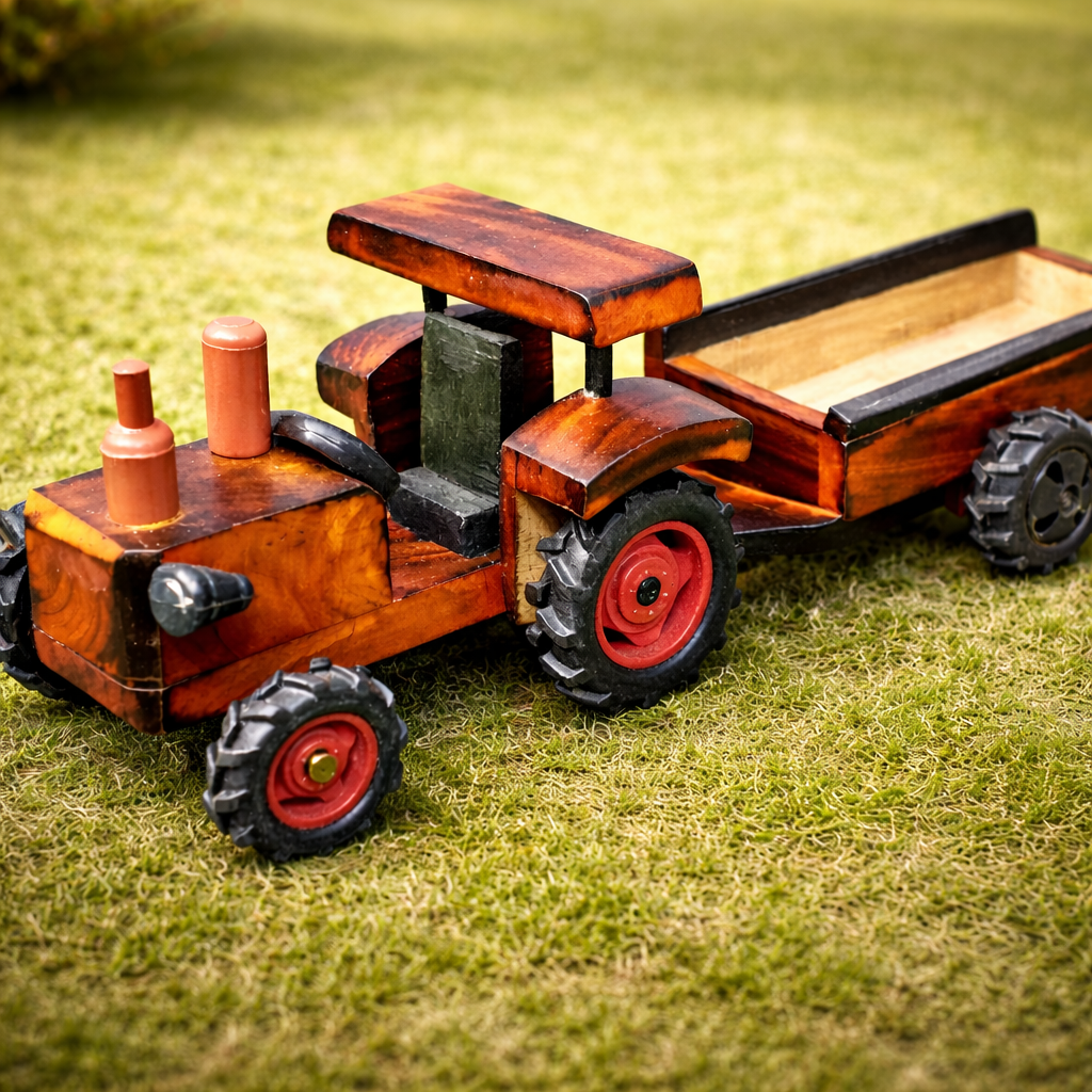 Wooden Toy Tractor with Trailer – Handcrafted Farm Vehicle for Kids