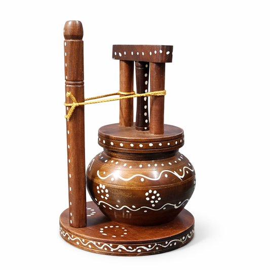 Handcrafted Wooden Traditional Pot Showpiece – Ethnic Rustic Home Decor Accent