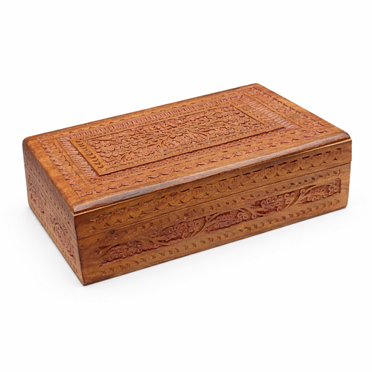 Handcrafted Sheesham Wood Carved Storage Box – Decorative Keepsake & Jewelry Box