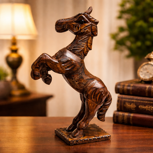 Intricately Carved Wooden Horse Statue – Handcrafted Horse Figurine for Home Decor