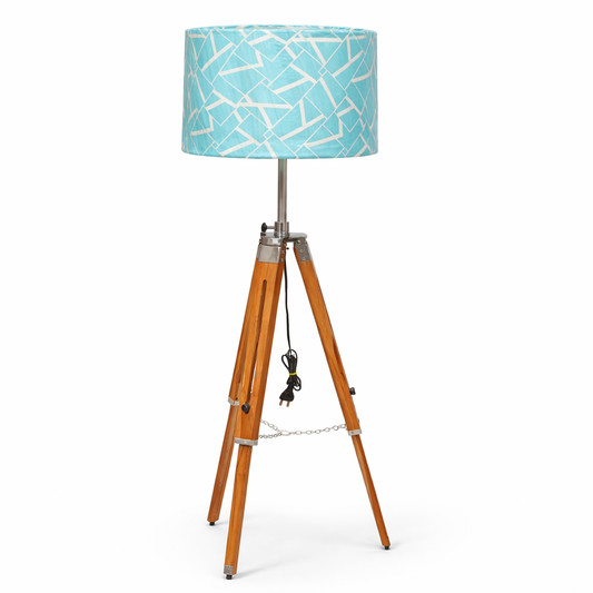 Modern Tripod Floor Lamp with Teal Abstract Shade – Contemporary Home Decor Lighting