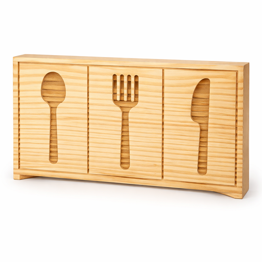 Bamboo Utensil Holder with Stainless Steel Cutlery – Kitchen Organizer Set