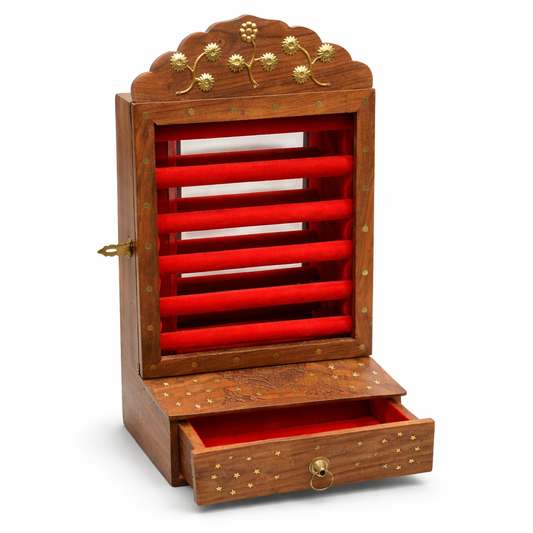 Handcrafted Wooden Jewelry Organizer Box with Velvet Lining | Luxury Storage Case with Drawer & Lock