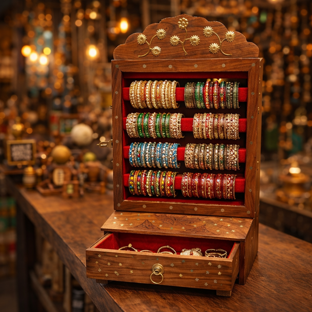 Handcrafted Wooden Jewelry Organizer Box with Velvet Lining | Luxury Storage Case with Drawer & Lock