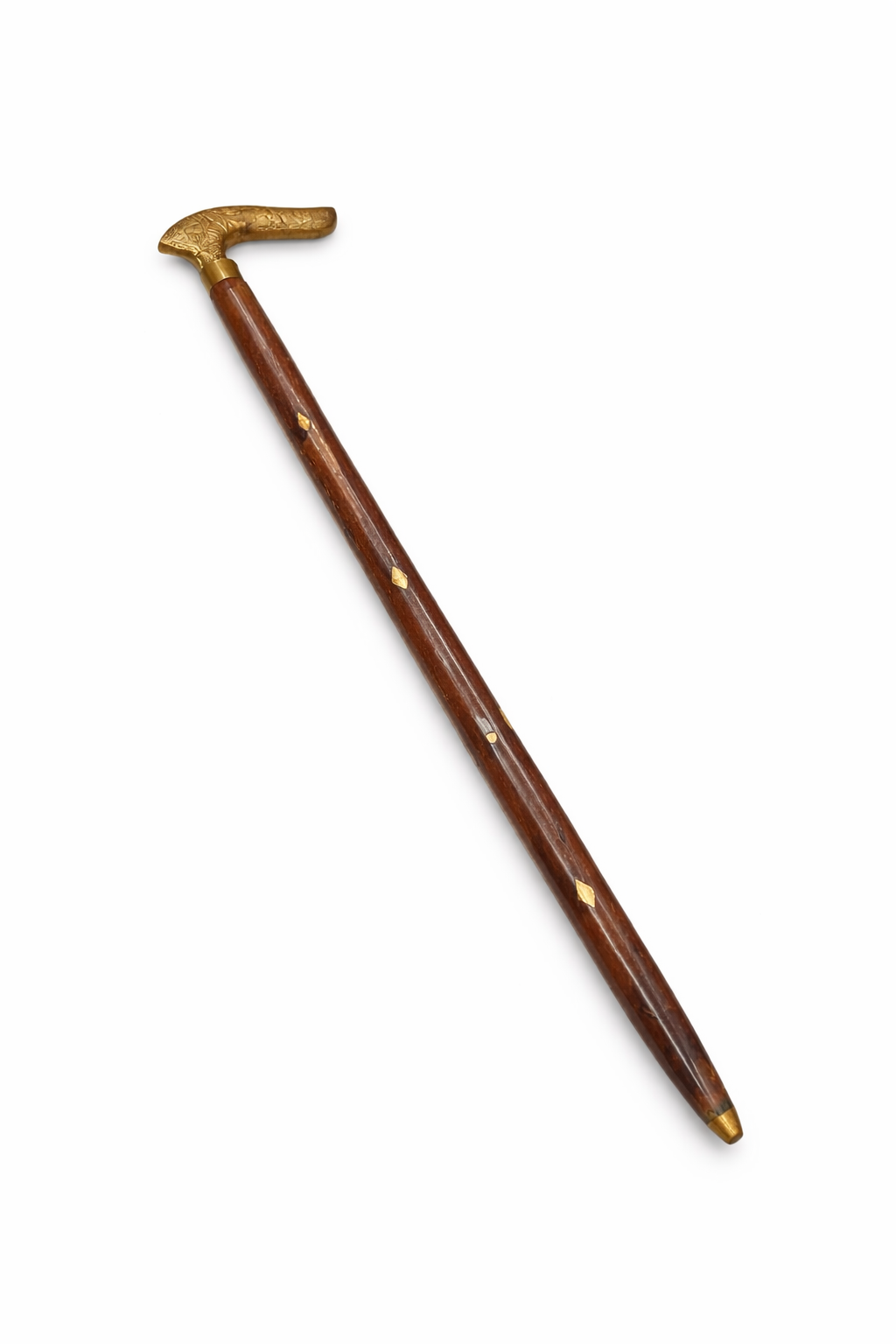 Polished Wooden Walking Cane with Brass Handle – Classic Decorative Gentleman’s Cane