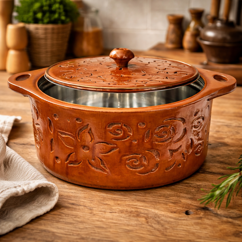 Handcrafted Wooden Cooking Pot with Lid – Rustic Kitchenware