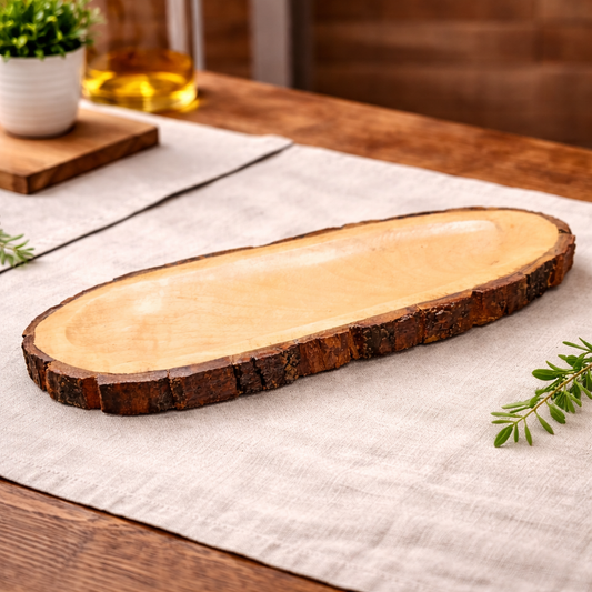 Rustic Live-Edge Wooden Serving Board – Natural Wood Kitchenware