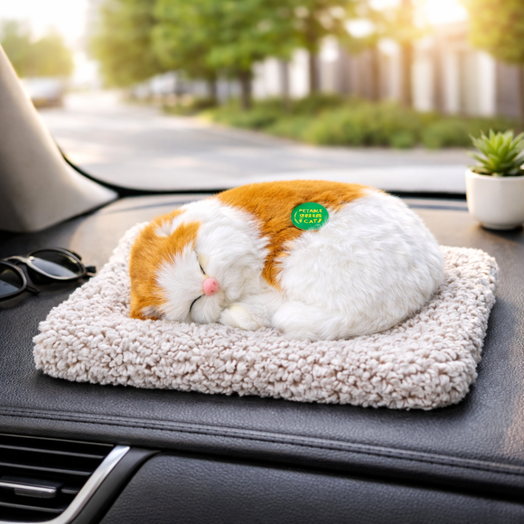 Sleeping Plush Cat Toy with Soft Cushion – Cute Realistic Cat Decor