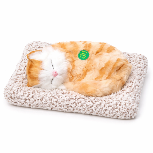 Sleeping Orange Tabby Cat Plush Decor with Soft Mat – Cute Cozy Cat Ornament