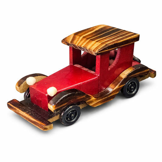 Vintage Wooden Toy Car Showpiece – Handmade Retro Car Decor in Red