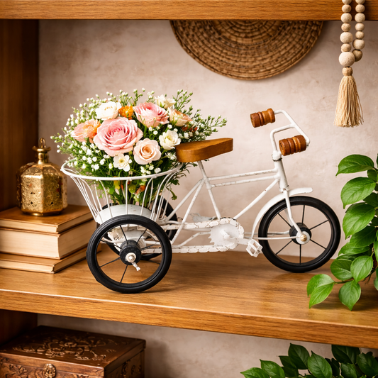 Vintage Tricycle Flower Planter – Rustic Metal Bicycle Basket Decor Showpiece