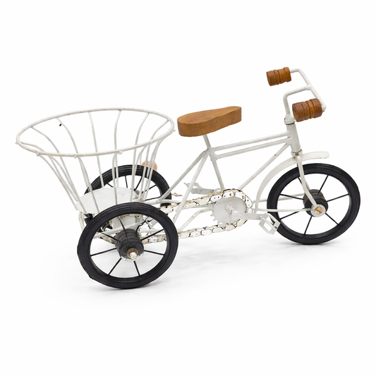 Vintage Tricycle Flower Planter – Rustic Metal Bicycle Basket Decor Showpiece