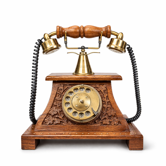 Vintage Wooden Rotary Dial Telephone – Classic Retro Home Décor