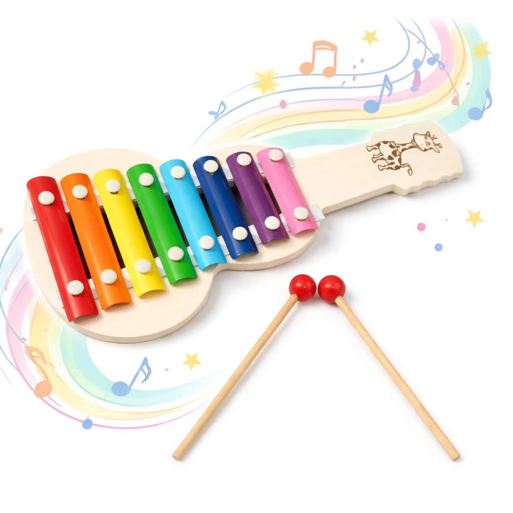Whimsical Rainbow Guitar Xylophone with Giraffe Design – Kids Musical Toy