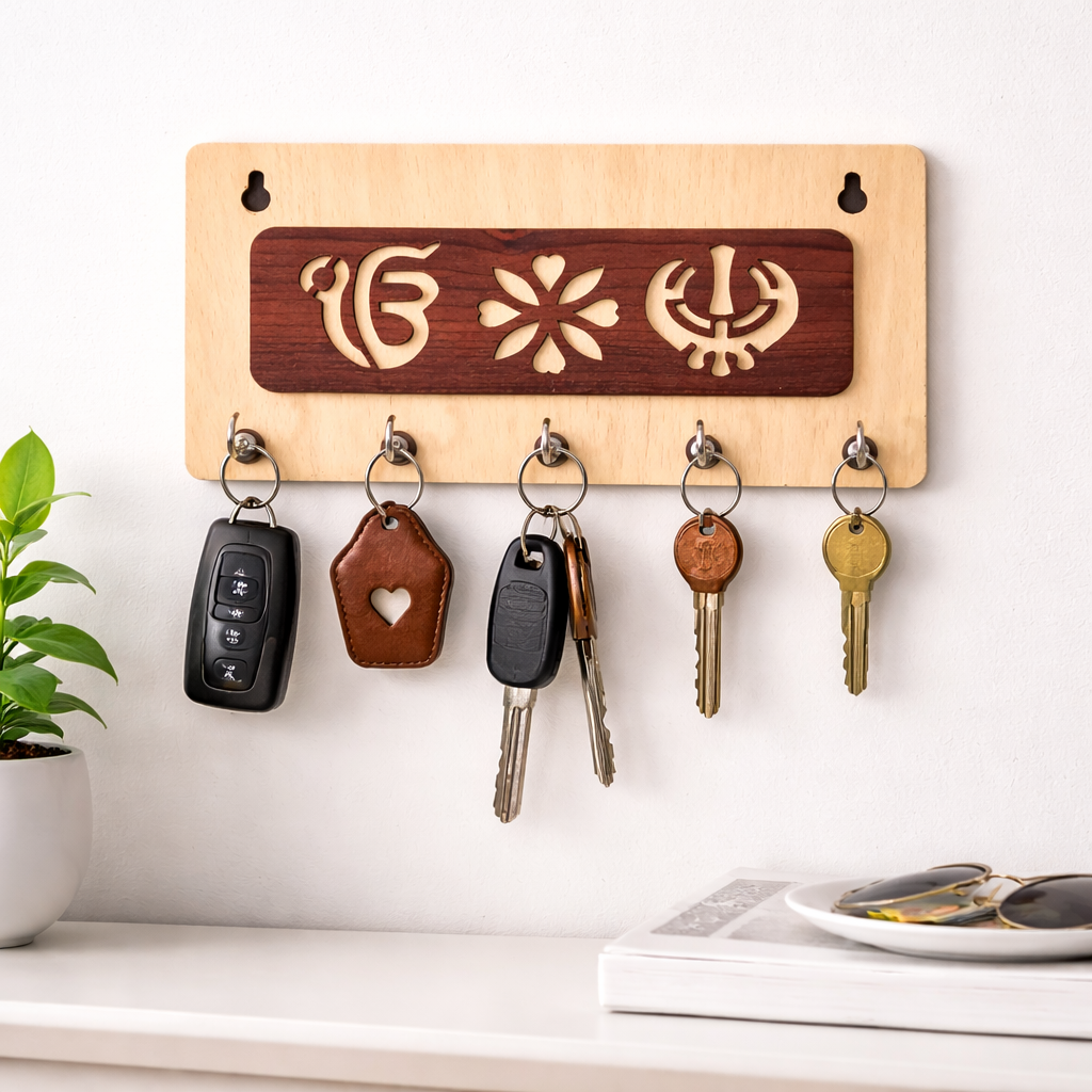 Rustic Wooden Key Holder with 'Sweet Home' Engraving – Decorative Wall Organizer