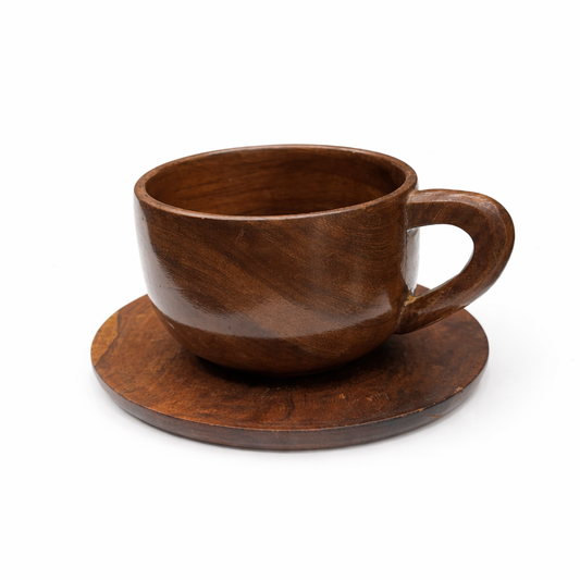 Handcrafted Wooden Coffee Cup with Saucer | Natural Eco-Friendly Tea & Coffee Mug