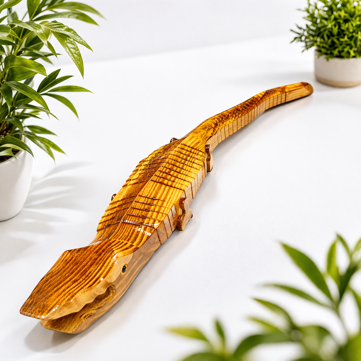 Handcrafted Wooden Crocodile Figurine – Unique Wildlife Décor