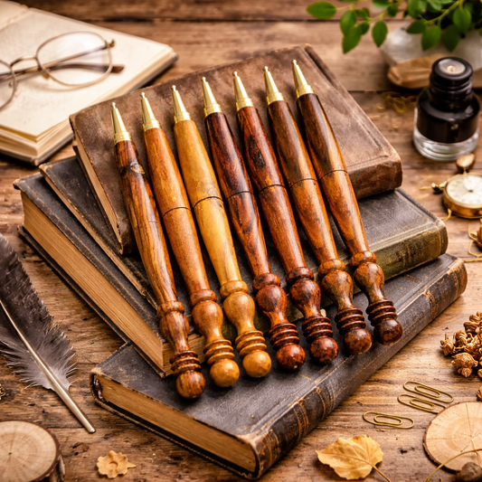 Handcrafted Wooden Stylus Pen with Brass Tip – Elegant Desk Accessory 6 pieces set