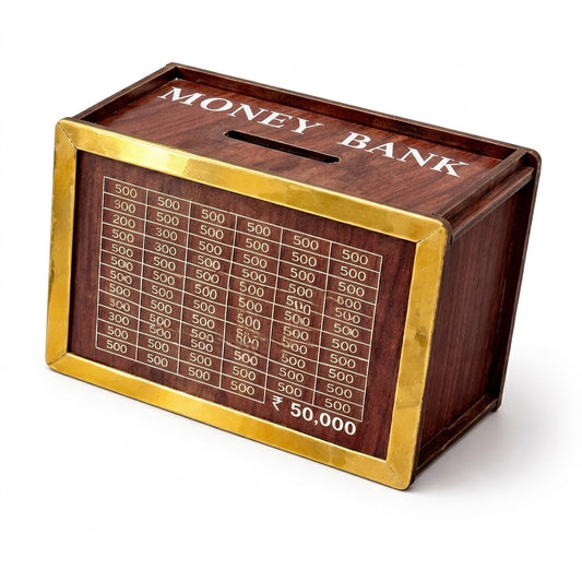 Wooden Money Bank with Savings Goal Chart